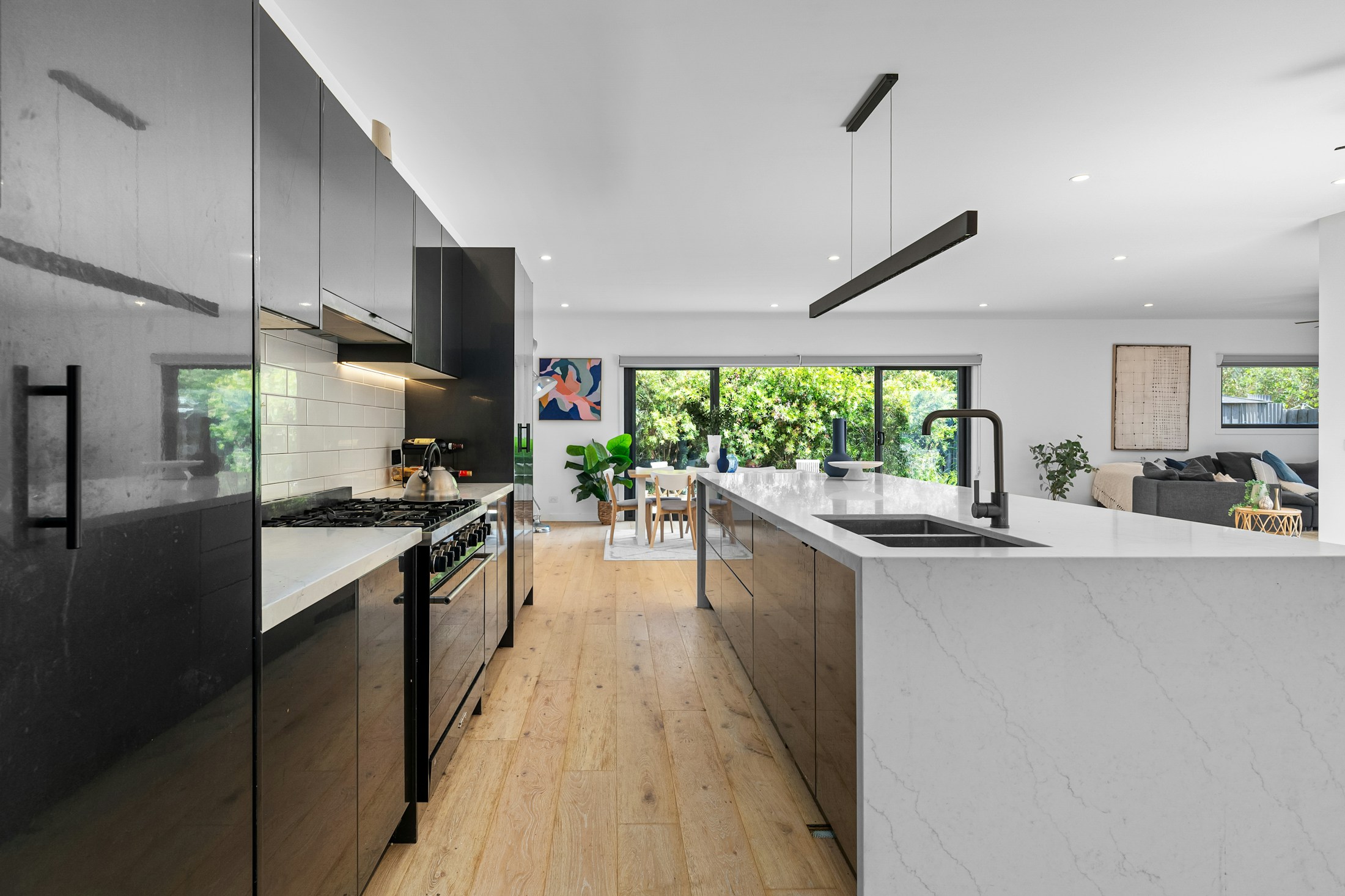 Wood-look flooring in a bright finished interior